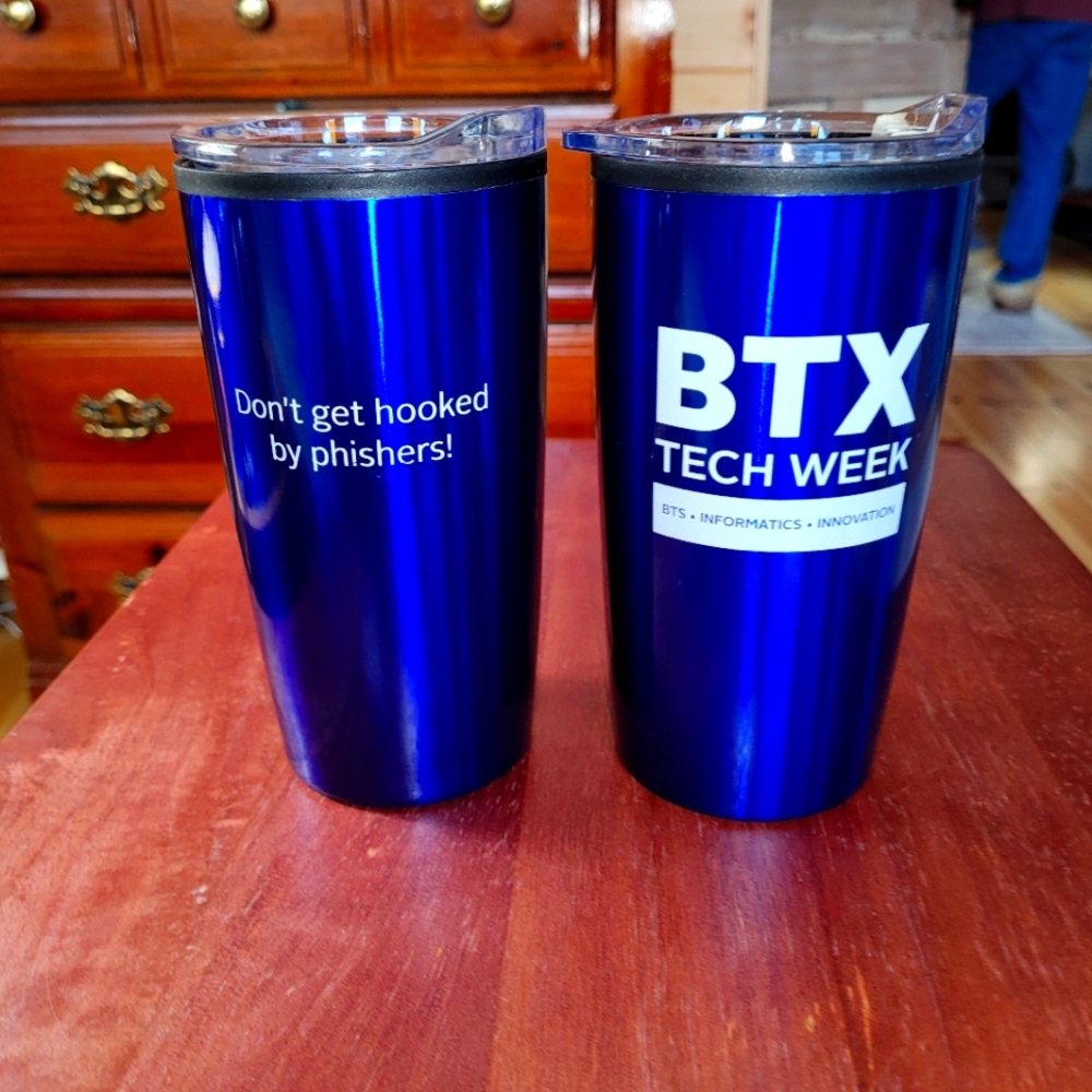 20oz IBX BTX Tech Week Computer IT Dept Promo Travel Mug Metallic Blue Set of 2